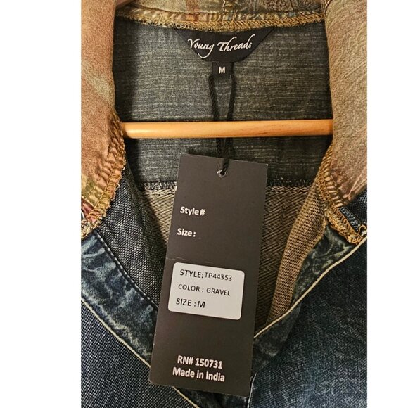 Young Threads Denim Patchwork Hoodie Top M NWT - Picture 3 of 6